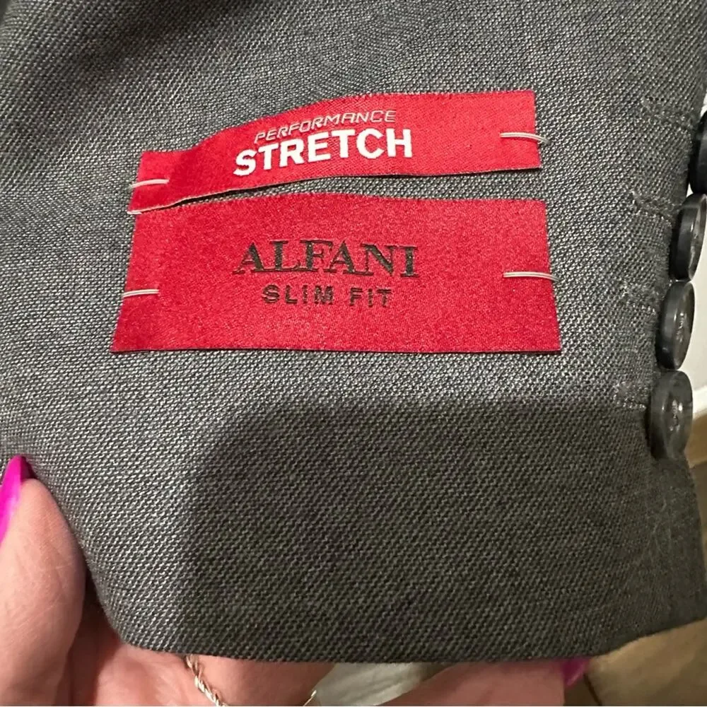 Alfani slim fit stretch gray wrinkle resistant suit jacket double vents size 38L